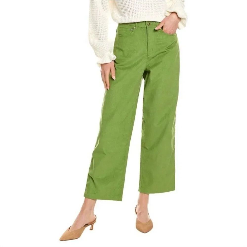 Frances Valentine Women’s Jane Moss Green Wide Leg Crop Corduroy Pant